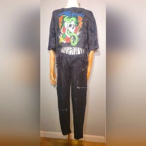 ZARA WOMAN PREMIUM BIKER BLACK JEANS LEATHER LOOK STRETCH,